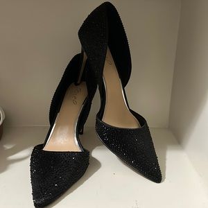 Badgley Mischka black rhinestone jewel heels. Worn once in great condition.